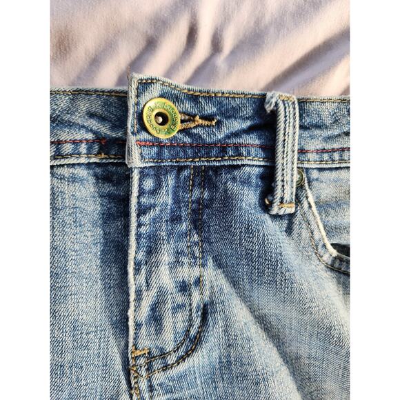 Billabong Y2K Low Rise Jeans Bootcut Denim Sz 7 Contrast Stitching Raw Hemh - Picture 10 of 15